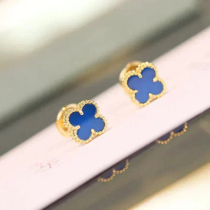 [Plus&Max]CLOVER MINI 9.5MM BLUE AGATE EARRINGS