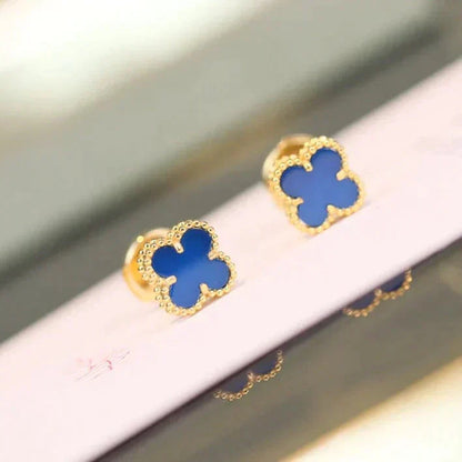 [Max Jewelry ]CLOVER MINI 9.5MM BLUE AGATE EARRINGS