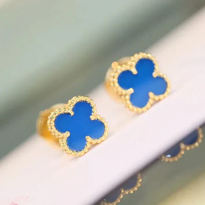 [Max Jewelry ]CLOVER MINI 9.5MM BLUE AGATE EARRINGS