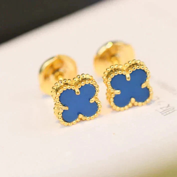 [Max Jewelry ]CLOVER MINI 9.5MM BLUE AGATE EARRINGS
