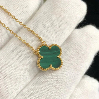 [Max Jewelry ]CLOVER 15MM MALACHITE SINGLE FLOWER  NECKLACE