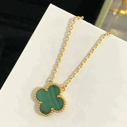 [Max Jewelry ]CLOVER 15MM MALACHITE SINGLE FLOWER  NECKLACE
