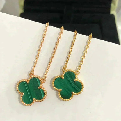 [Max Jewelry ]CLOVER 15MM MALACHITE SINGLE FLOWER  NECKLACE