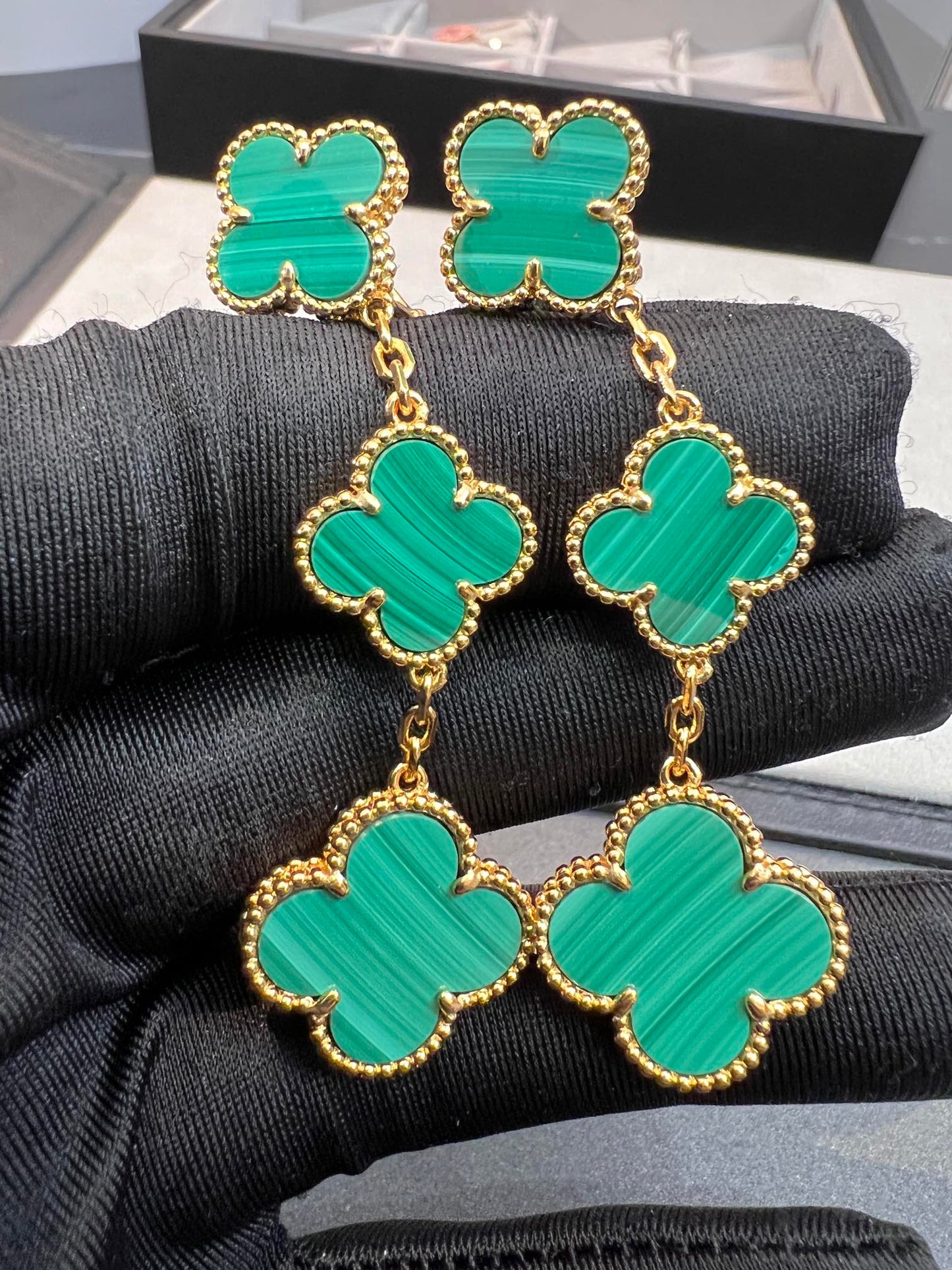 [Max Jewelry ]CLOVER MALACHITE 3 MOTIFS GOLD