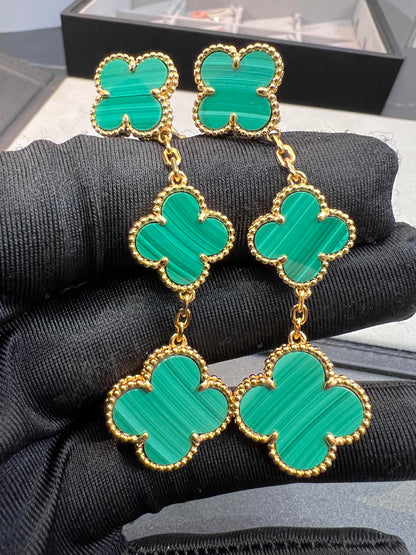 [Max Jewelry ]CLOVER MALACHITE 3 MOTIFS GOLD
