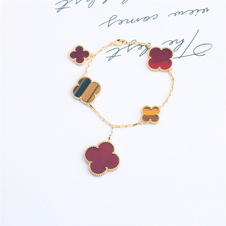 [Max Jewelry ]CLOVER BRACELET 5 MOTIFS CARNELIAN TIGER EYE