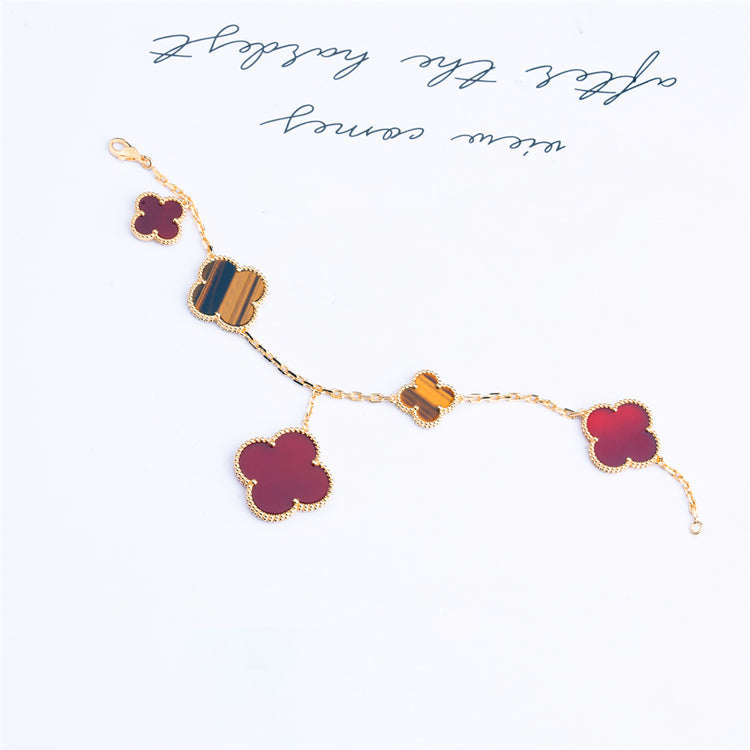 [Max Jewelry ]CLOVER BRACELET 5 MOTIFS CARNELIAN TIGER EYE
