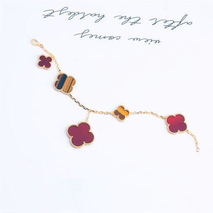 [Max Jewelry ]CLOVER BRACELET 5 MOTIFS CARNELIAN TIGER EYE