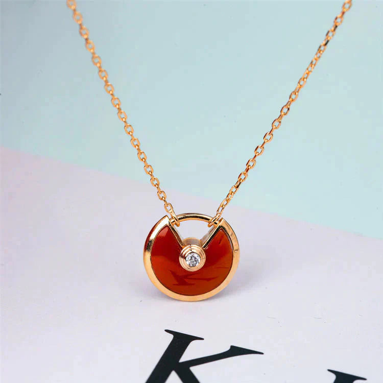 [Max Jewelry ]AMULETTE GOLD CARNELIAN ONYX NECKLACE