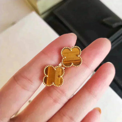 [Max Jewelry ]CLOVER MEDIUM 1 MOTIFS TIGER EYE EARRINGS