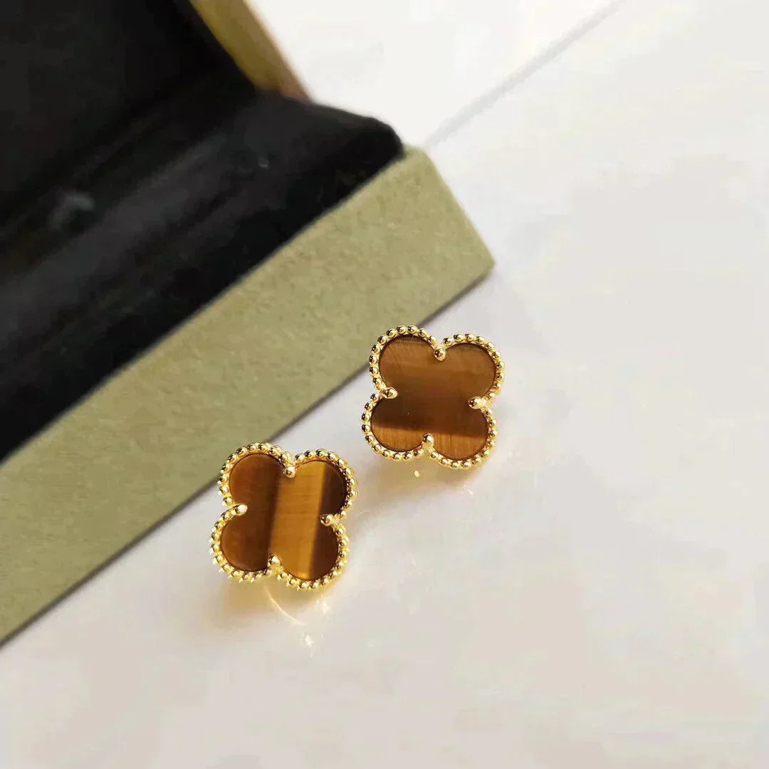 [Max Jewelry ]CLOVER MEDIUM 1 MOTIFS TIGER EYE EARRINGS