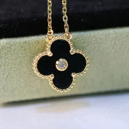 [Max Jewelry ]CLOVER 15MM DIAMOND ONYX NECKLACE