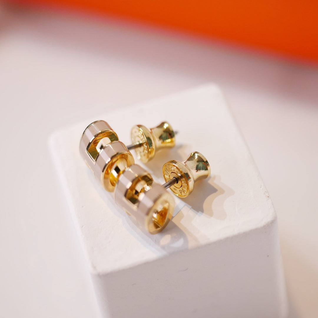 [Max Jewelry ]MINI POP H GOLD EARRINGS GREY