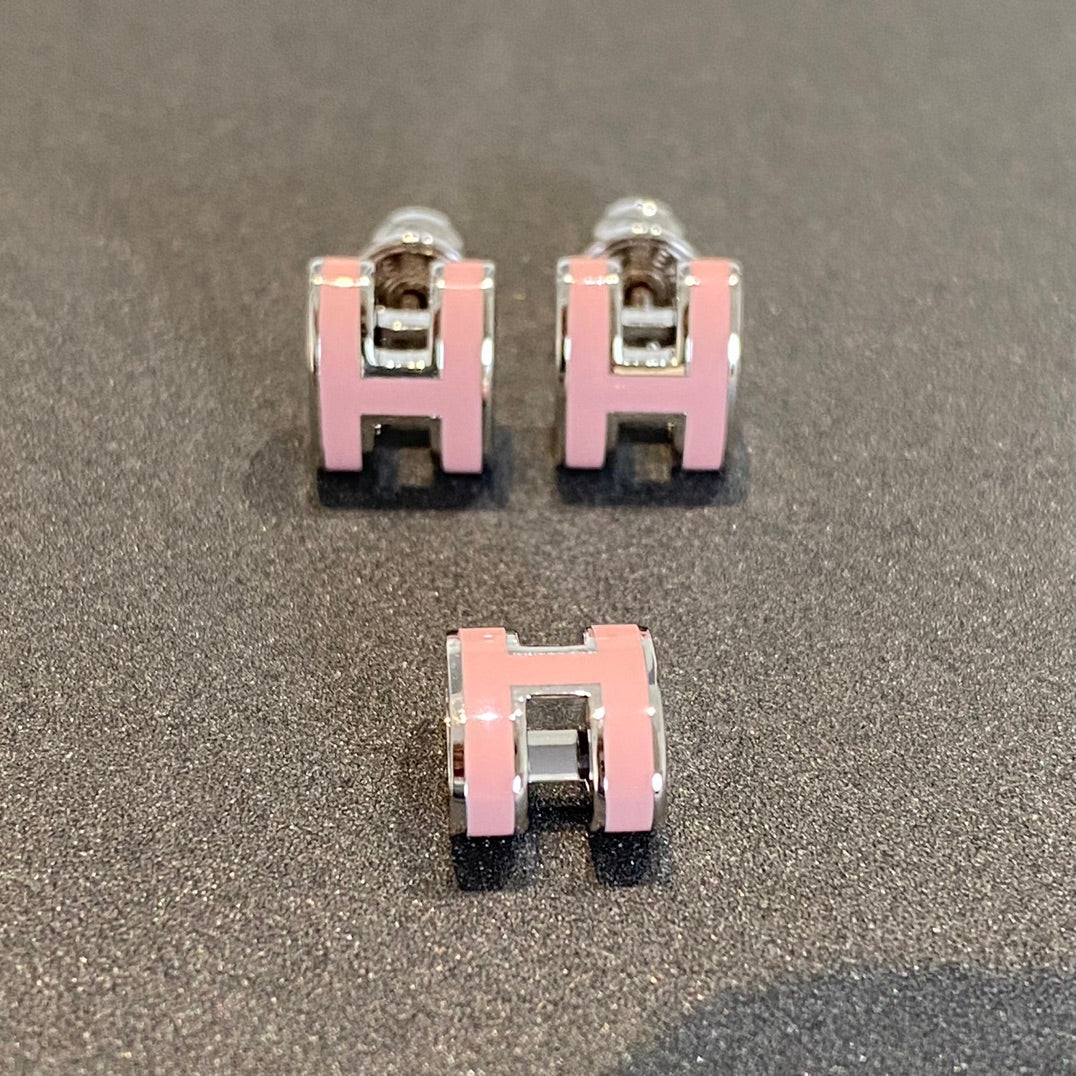 [Max Jewelry ]MINI POP H SILVER EARRINGS PINK