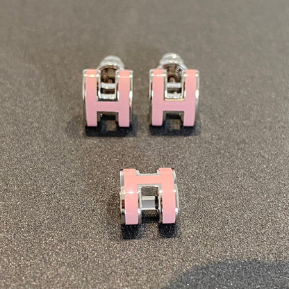 [Max Jewelry ]MINI POP H SILVER EARRINGS PINK