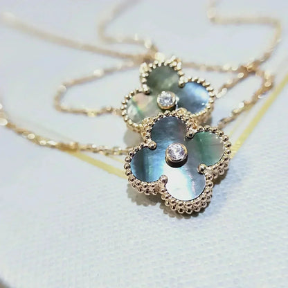 [Max Jewelry ]CLOVER 15MM DIAMOND AND MOTHER-OF-GREY NECKLACE