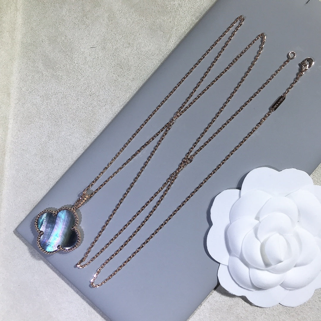 [Max Jewelry ]CLOVER 25MM GOLD DARK MOP BIG CLOVER NECKLACE