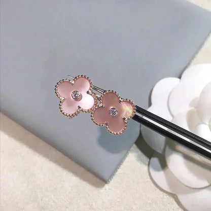 [Max Jewelry ]CLOVER MEDIUM 1 MOTIFS  PINK MOP DIAMOND EARRINGS