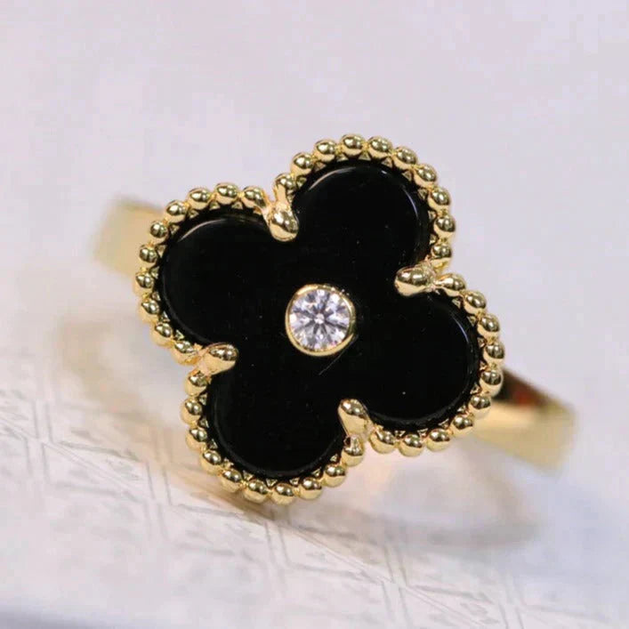[Max Jewelry ]CLOVER ONYX RING GOLD DIAMOND