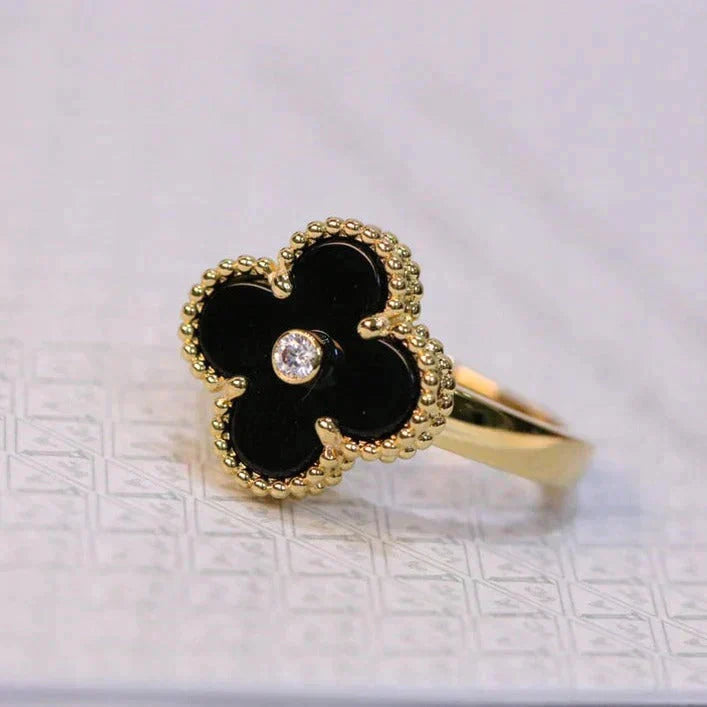 [Max Jewelry ]CLOVER ONYX RING GOLD DIAMOND