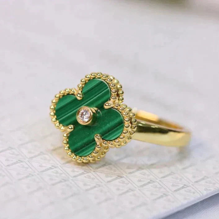 [Max Jewelry ]CLOVER MALACHITE RING GOLD DIAMOND