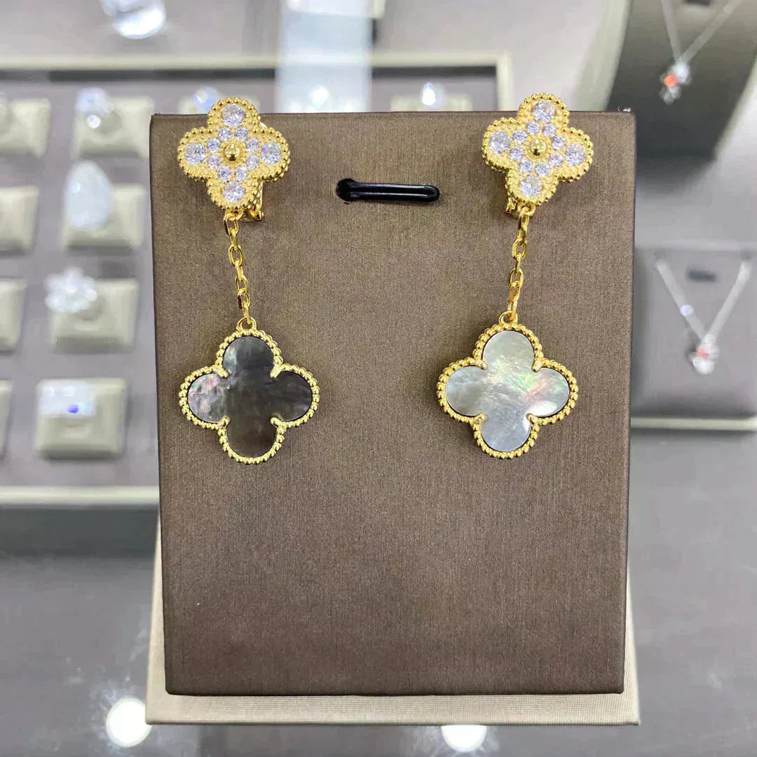 [Max Jewelry ]CLOVER  2 MOTIFS  DIAMOND  EARRINGS (MULTIPLE CHOICESç´