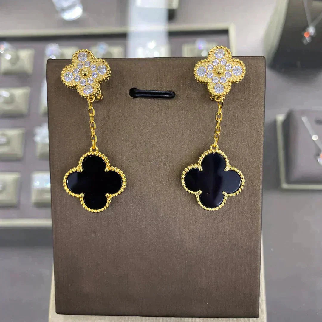 [Max Jewelry ]CLOVER  2 MOTIFS  DIAMOND  EARRINGS (MULTIPLE CHOICESç´