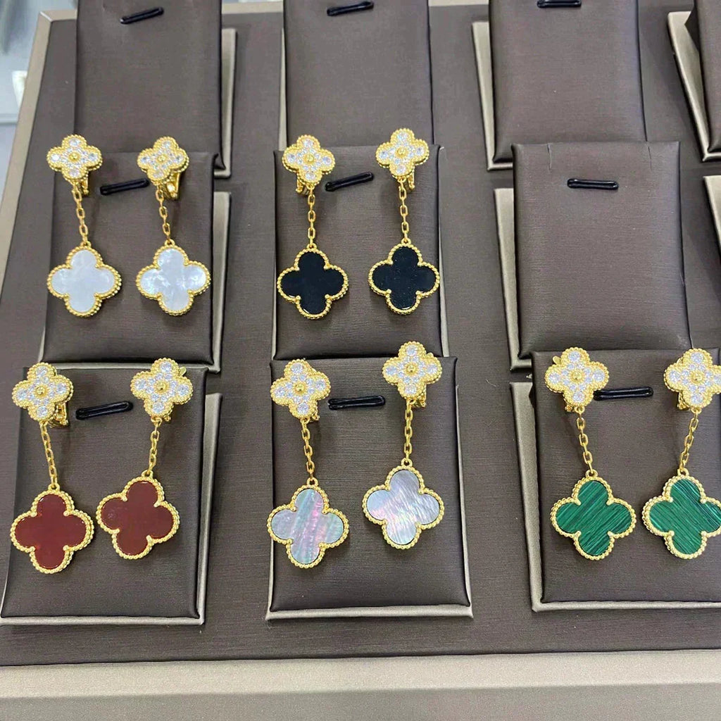 [Plus&Max]CLOVER  2 MOTIFS  DIAMOND  EARRINGS (MULTIPLE CHOICESç´