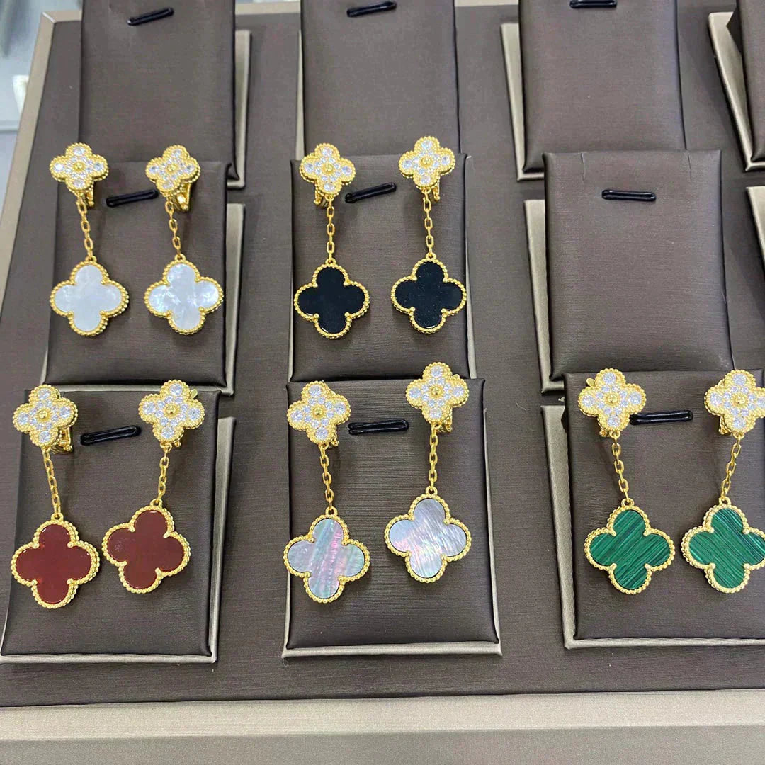 [Max Jewelry ]CLOVER  2 MOTIFS  DIAMOND  EARRINGS (MULTIPLE CHOICESç´