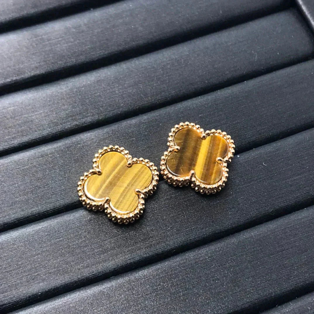 [Max Jewelry ]CLOVER MEDIUM 1 MOTIFS TIGER EYE EARRINGS