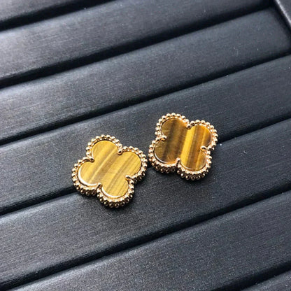 [Max Jewelry ]CLOVER MEDIUM 1 MOTIFS TIGER EYE EARRINGS