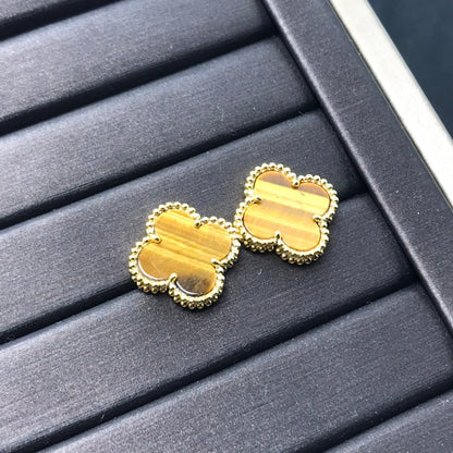 [Max Jewelry ]CLOVER MEDIUM 1 MOTIFS TIGER EYE EARRINGS