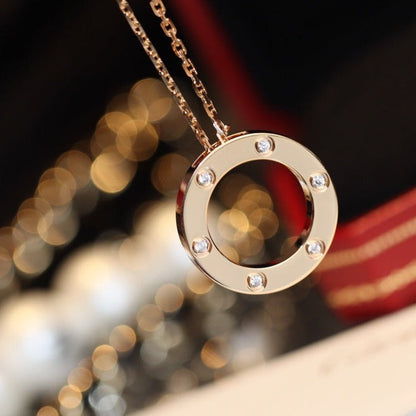 [Max Jewelry ]LOVE NECKLACE 16MM 6 DIAMONDS PINK GOLD