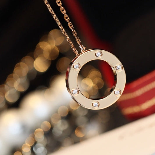 [Max Jewelry ]LOVE NECKLACE 16MM 6 DIAMONDS PINK GOLD