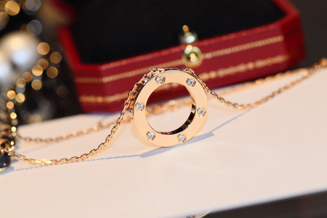[Max Jewelry ]LOVE NECKLACE 16MM 6 DIAMONDS PINK GOLD