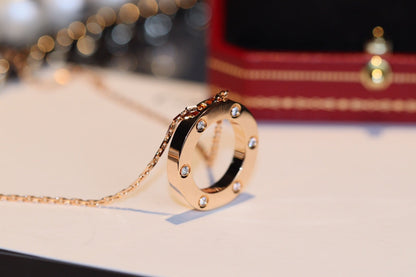 [Max Jewelry ]LOVE NECKLACE 16MM 6 DIAMONDS PINK GOLD