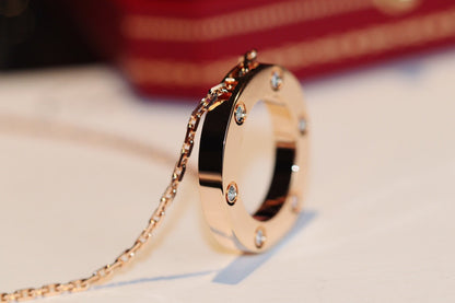 [Max Jewelry ]LOVE NECKLACE 16MM 6 DIAMONDS PINK GOLD