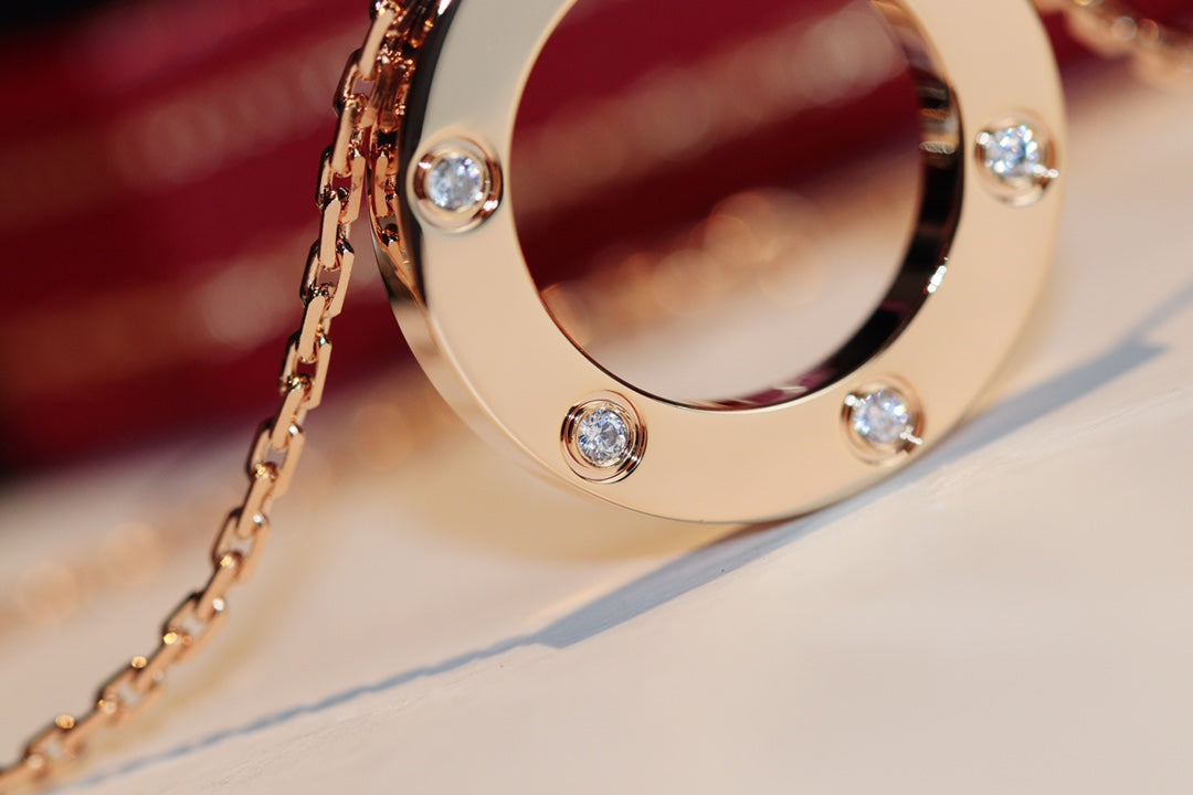 [Max Jewelry ]LOVE NECKLACE 16MM 6 DIAMONDS PINK GOLD