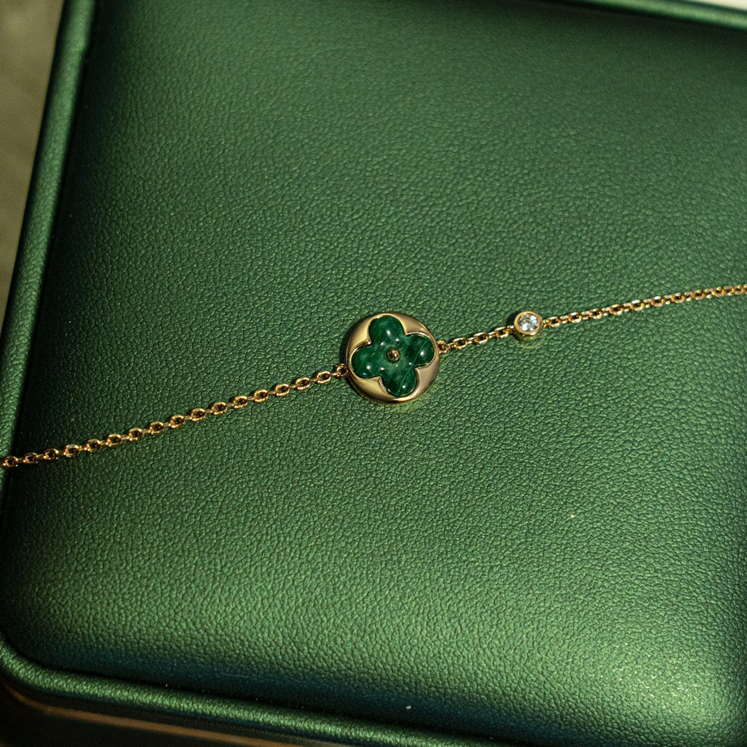 [Max Jewelry ]SUN MALACHITE 1 DIAMOND PINK GOLD BRACELET