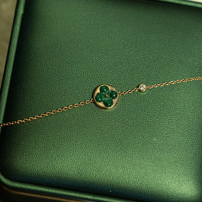[Max Jewelry ]SUN MALACHITE 1 DIAMOND PINK GOLD BRACELET