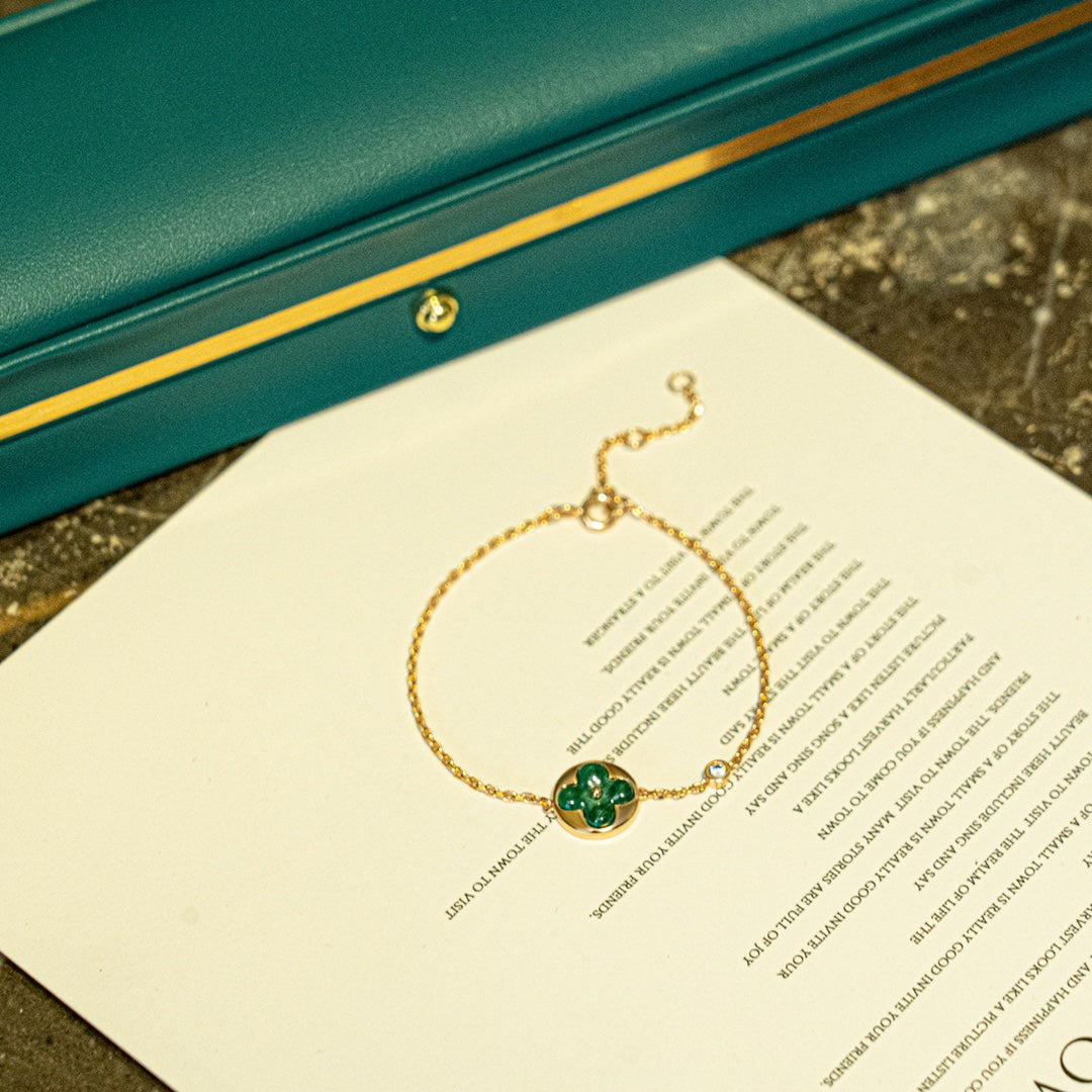 [Max Jewelry ]SUN MALACHITE 1 DIAMOND PINK GOLD BRACELET