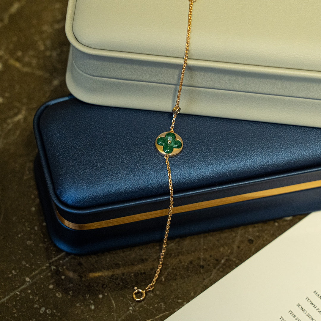[Max Jewelry ]SUN MALACHITE 1 DIAMOND PINK GOLD BRACELET