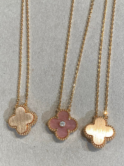 [Max Jewelry ]CLOVER 15MM DIAMOND RHODONITE NECKLACE