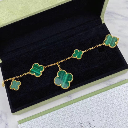 [Max Jewelry ]MAGIC CLOVER MALACHITE GOLD BRACELET 5 MOTIFS