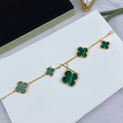 [Max Jewelry ]MAGIC CLOVER MALACHITE GOLD BRACELET 5 MOTIFS