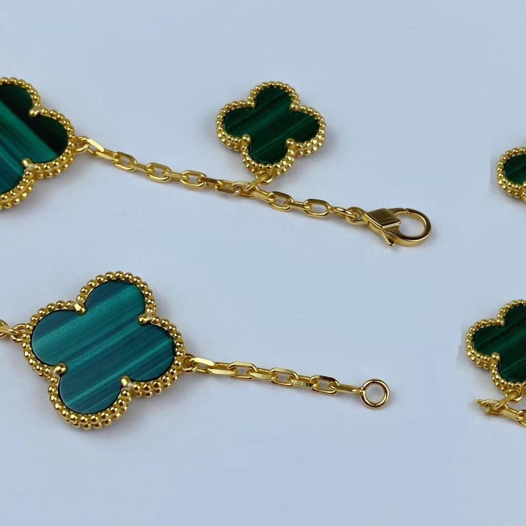 [Max Jewelry ]MAGIC CLOVER MALACHITE GOLD BRACELET 5 MOTIFS