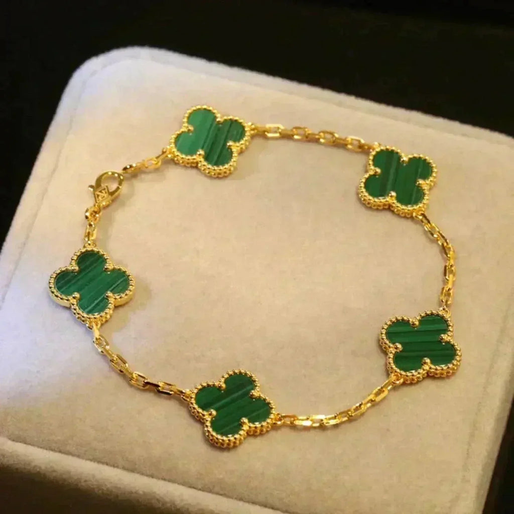 [Plus&Max]LUCKY CLOVER 5-MOTIF BRACELET - MALACHITE COLLECTION