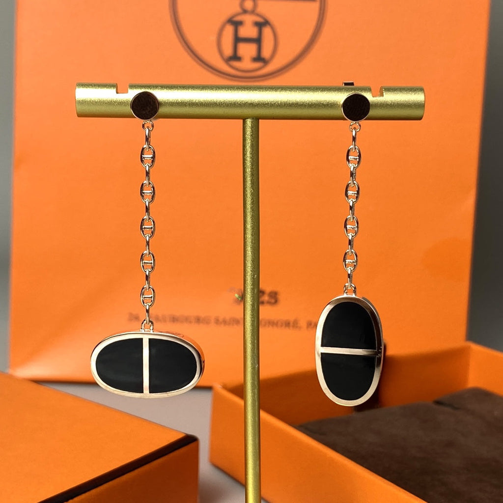 [Plus&Max]CHAINE VERSO BLACK CERAMIC EARRINGS