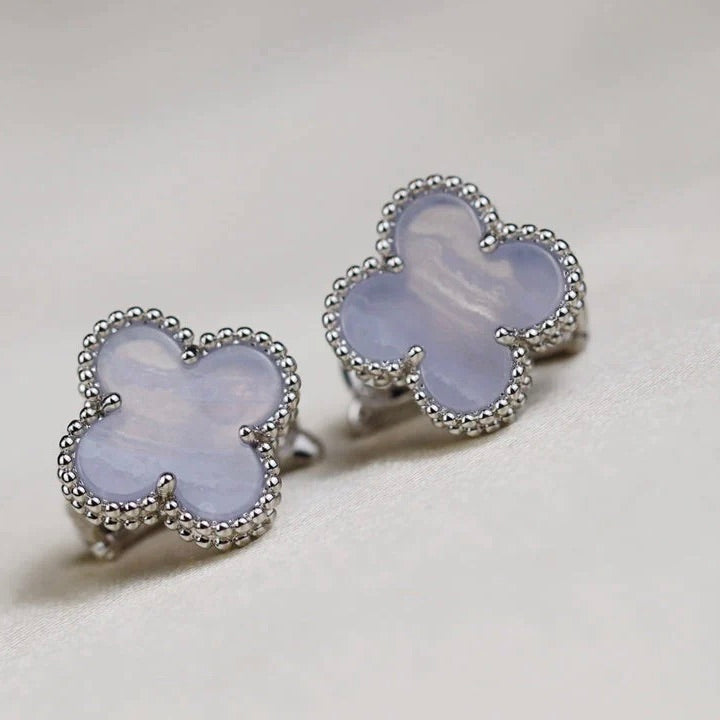 [Max Jewelry ]CLOVER MEDIUM 1 MOTIFS  WHITE MOP EARRINGS SILVER