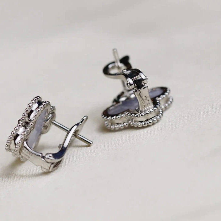 [Max Jewelry ]CLOVER MEDIUM 1 MOTIFS  WHITE MOP EARRINGS SILVER
